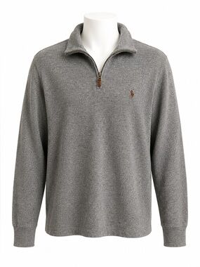 Size L Polo Ralph Lauren Men’s Grey Quarter Zip Pullover Sweater Cotton